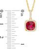 Thumbnail Image 2 of 7.0mm Cushion-Cut Lab-Created Ruby and White Sapphire Frame Pendant and Ring Set in 10K Gold