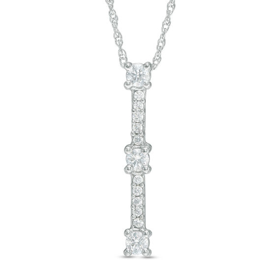 0.45 CT. T.W. Diamond Vertical Three Stone Pendant in 10K White Gold