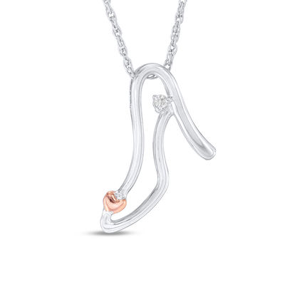 Diamond Accent High Heel with Heart Pendant in Sterling Silver and 10K Rose Gold