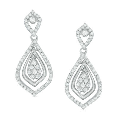 0.70 CT. T.W. Diamond Triple Teardrop Earrings in 10K White Gold