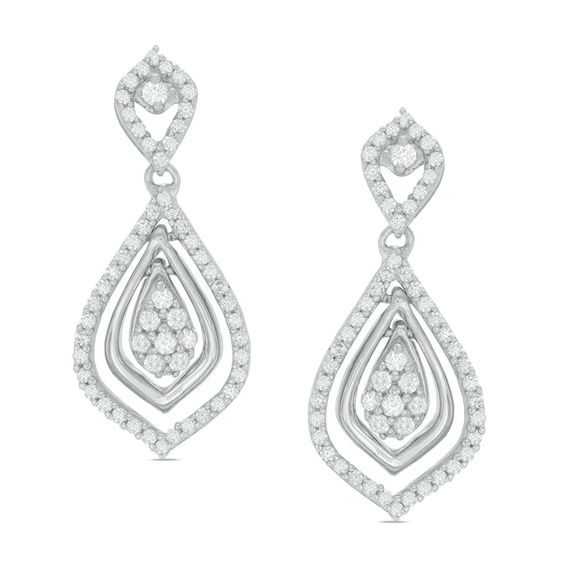 0.70 CT. T.W. Diamond Triple Teardrop Earrings in 10K White Gold