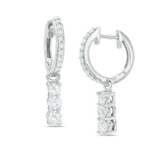 0.95 CT. T.W. Diamond Three Stone Drop Hoop Earrings in 10K White Gold