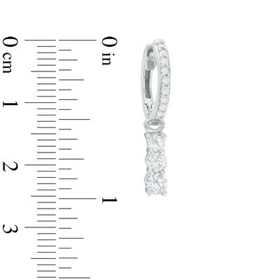 0.95 CT. T.W. Diamond Three Stone Drop Hoop Earrings in 10K White Gold