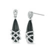 Pear-Shaped Onyx and Lab-Created White Sapphire Lattice Overlay Drop Earrings in Sterling Silver