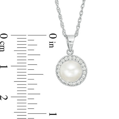 Button Freshwater Cultured Pearl and Lab-Created White Sapphire Frame Pendant and Stud Earrings Set in Sterling Silver