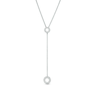 0.23 CT. T.W. Diamond Open Circle "Y" Necklace in Sterling Silver - 38"