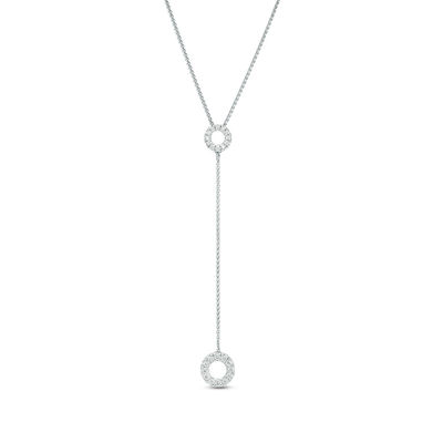 0.23 CT. T.W. Diamond Open Circle "Y" Necklace in Sterling Silver - 38"