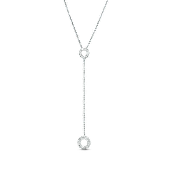 0.23 CT. T.W. Diamond Open Circle "Y" Necklace in Sterling Silver - 38"