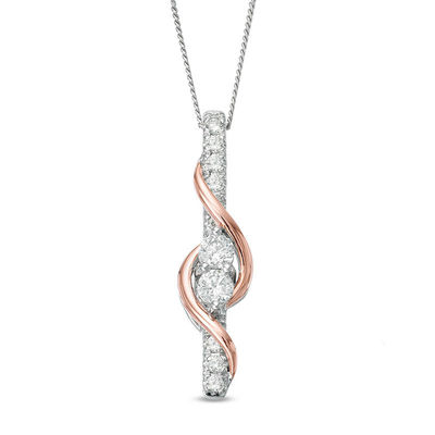 Ever Us™ 0.25 CT. T.W. Two-Stone Diamond Linear Swirl Pendant in 14K Two-Tone Gold - 19"