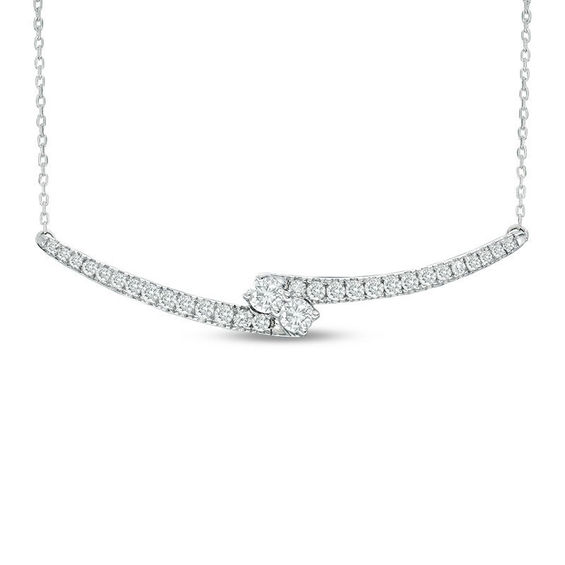 Ever Us™ CT. T.W. Two-Stone Diamond Bypass Necklace in 14K White Gold