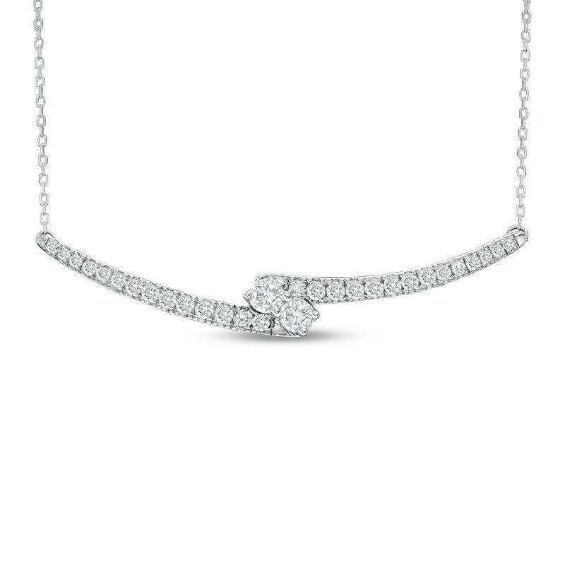 Main Image 1 of Ever Us™ 1.00 CT. T.W. Two-Stone Diamond Bypass Necklace in 14K White Gold - 17&quot;