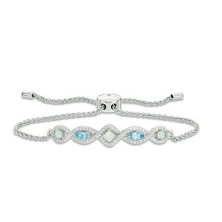 Lab-Created Opal, Swiss Blue Topaz and White Sapphire Geometric Bolo Bracelet in Sterling Silver - 9.0"