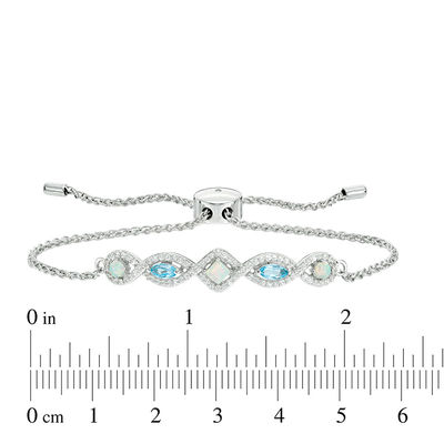 Lab-Created Opal, Swiss Blue Topaz and White Sapphire Geometric Bolo Bracelet in Sterling Silver - 9.0"