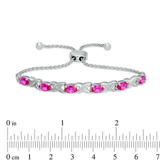 Oval Lab-Created Ruby and Diamond Accent "XO" Bolo Bracelet in Sterling Silver - 9.5"