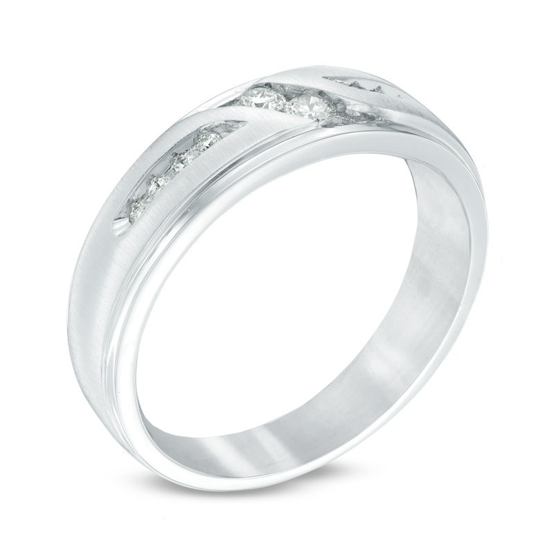 Ever Us™ Men's 0.25 CT. T.W. Two Stone Diamond Satin Slant Band in 14K White Gold|Peoples Jewellers