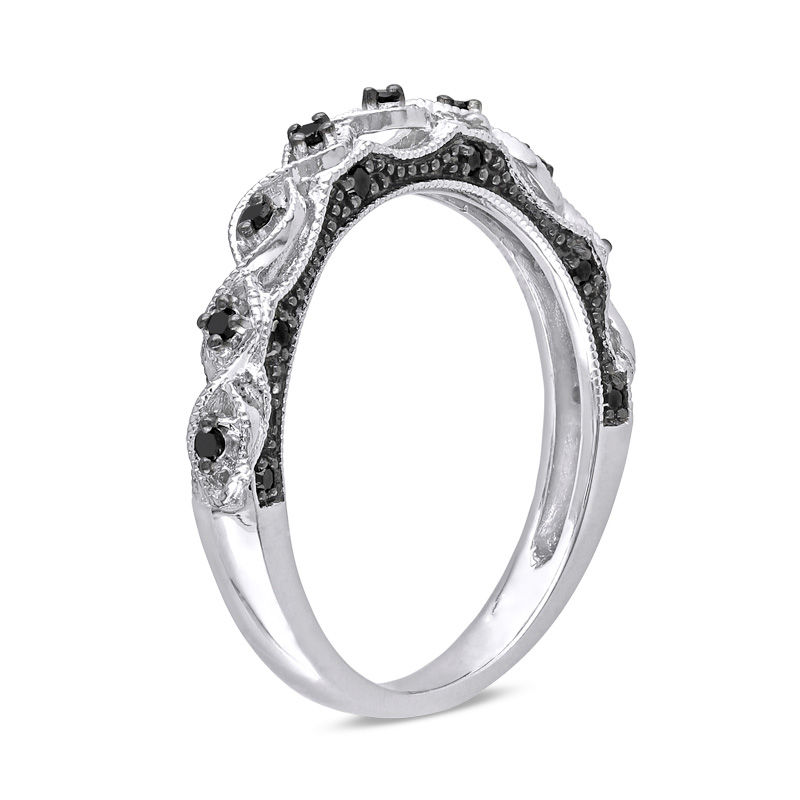 Main Image 2 of 0.13 CT. T.W. Black Diamond Vintage-Style Wedding Band in 10K White Gold with Black Rhodium