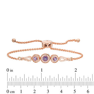 Rose de France and Lab-Created White Sapphire Frame Bolo Bracelet in Sterling Silver with 18K Rose Gold Plate - 9.0"