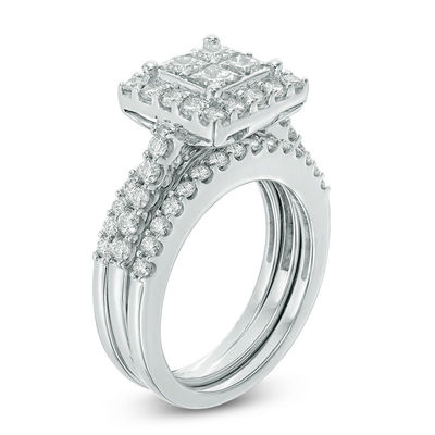 2.00 CT. T.W. Quad Princess-Cut Diamond Frame Bridal Set in 14K White Gold