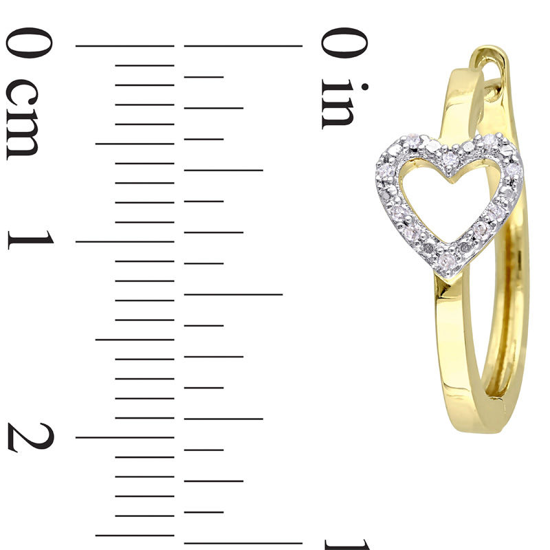 0.10 CT. T.W. Diamond Heart on Hoop Earrings in Sterling Silver with Yellow Rhodium|Peoples Jewellers