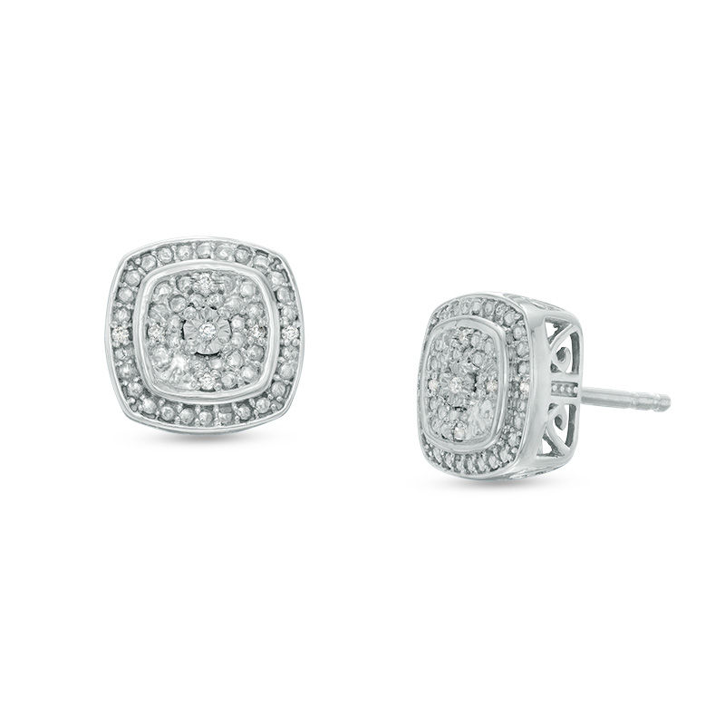 Composite Diamond Accent Cushion Frame Stud Earrings in Sterling Silver|Peoples Jewellers