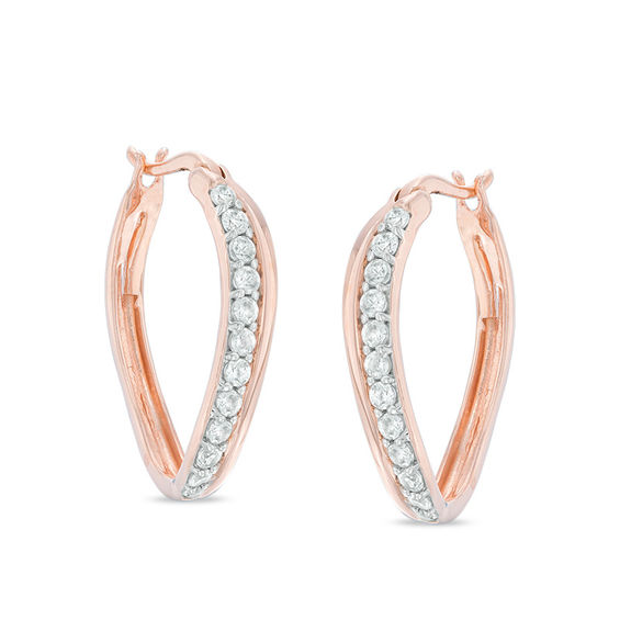 Lab-Created White Sapphire Curved Hoop Earrings in Sterling Silver with 14K Rose Gold Plate