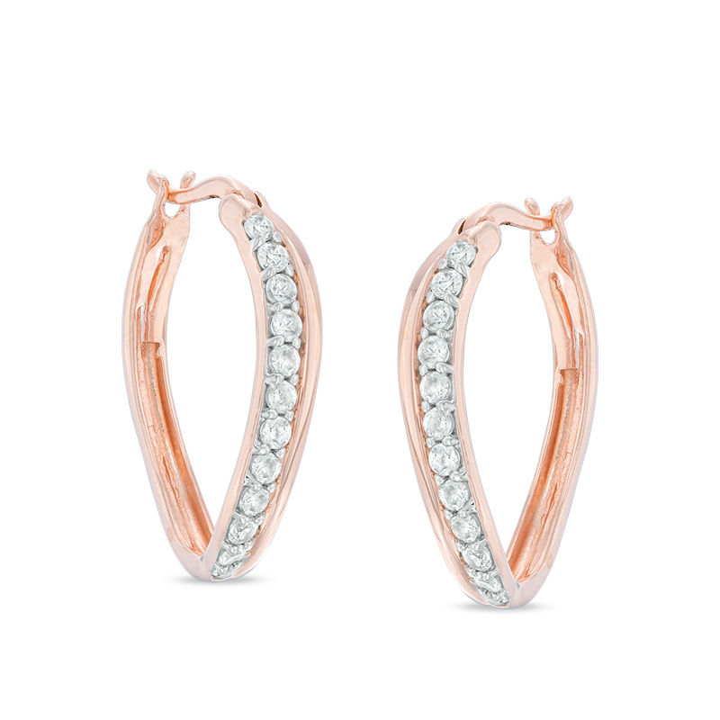 Lab-Created White Sapphire Curved Hoop Earrings in Sterling Silver with 14K Rose Gold Plate|Peoples Jewellers