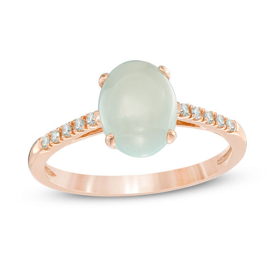 Oval Aquamarine Cabochon and Diamond Accent Ring in 10K Rose Gold