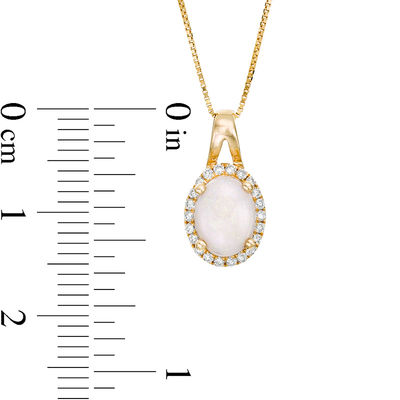 Oval Opal and 0.09 CT. T.W. Diamond Frame Pendant in 10K Gold