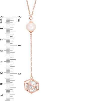 Freshwater Cultured Pearl and Lab-Created White Sapphire Cage Drop Necklace in Sterling Silver with 18K Rose Gold Plate