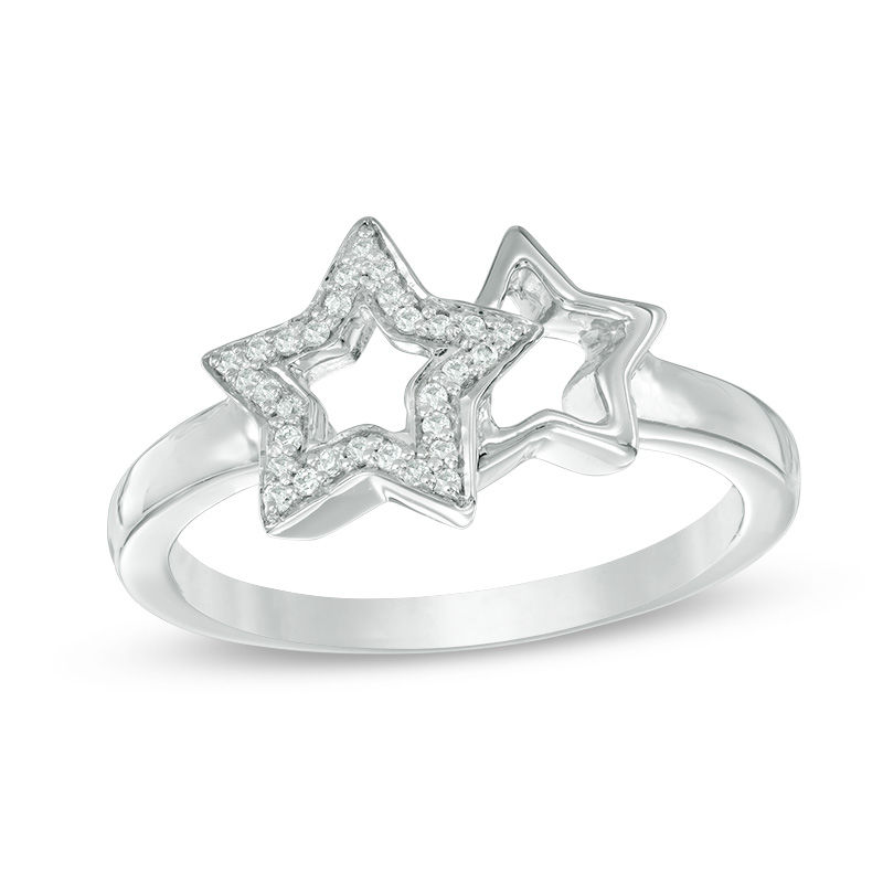 0.09 CT. T.W. Diamond Double Star Ring in Sterling Silver|Peoples Jewellers