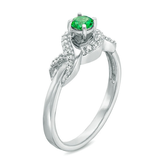 4.0mm Lab-Created Emerald and 0.09 CT. T.W. Diamond Infinity Wrapped Promise Ring in Sterling Silver