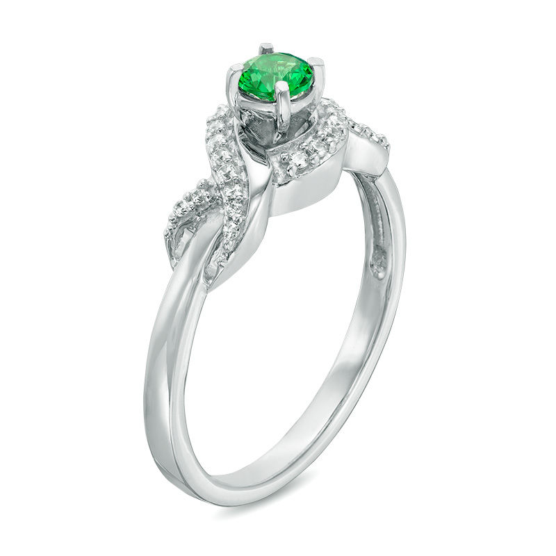 4.0mm Lab-Created Emerald and 0.09 CT. T.W. Diamond Infinity Wrapped Promise Ring in Sterling Silver|Peoples Jewellers