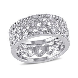 0.12 CT. T.W. Diamond Heart Three Piece Stackable Band Set in Sterling Silver