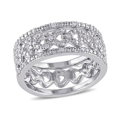 0.12 CT. T.W. Diamond Heart Three Piece Stackable Band Set in Sterling Silver