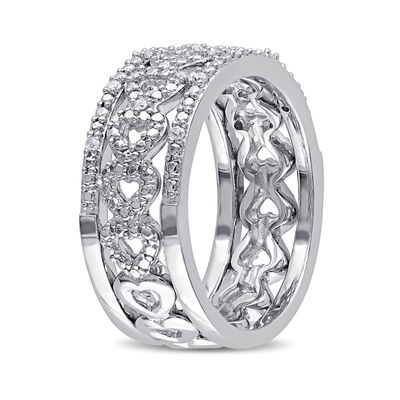 0.12 CT. T.W. Diamond Heart Three Piece Stackable Band Set in Sterling Silver