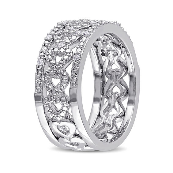 0.12 CT. T.W. Diamond Heart Three Piece Stackable Band Set in Sterling Silver