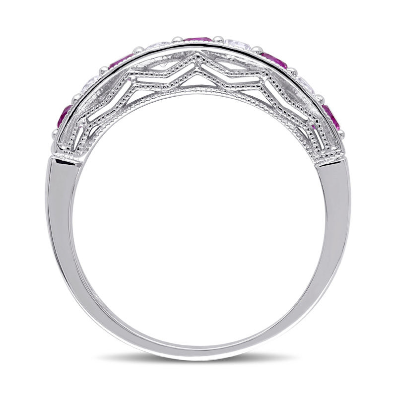 Lab-Created Ruby and White Sapphire Vintage-Style Stackable Band in Sterling Silver|Peoples Jewellers