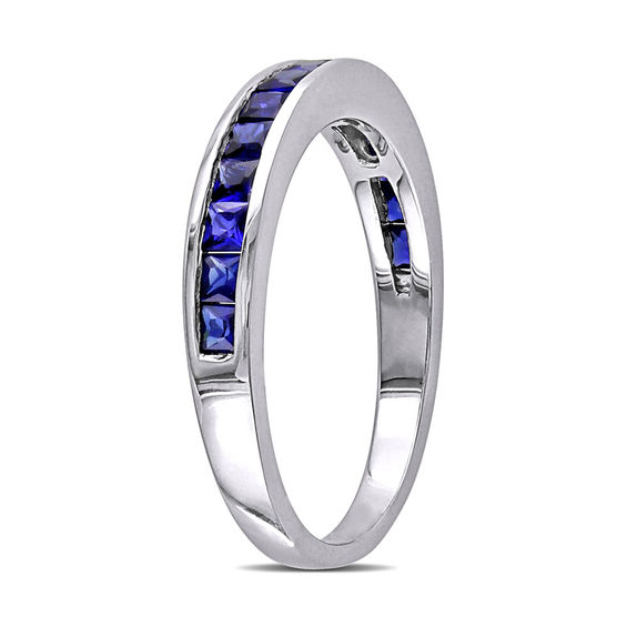 Princess-Cut Lab-Created Blue Sapphire Band in Sterling Silver