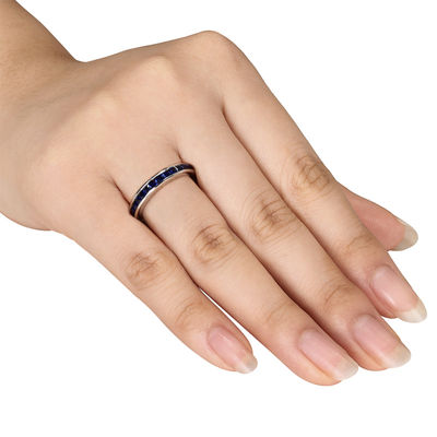 Princess-Cut Lab-Created Blue Sapphire Band in Sterling Silver