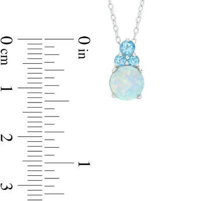 Lab-Created Opal and Swiss Blue Topaz Trio Pendant and Drop Earrings Set in Sterling Silver