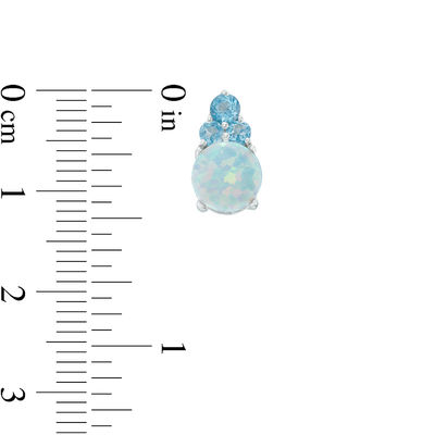 Lab-Created Opal and Swiss Blue Topaz Trio Pendant and Drop Earrings Set in Sterling Silver