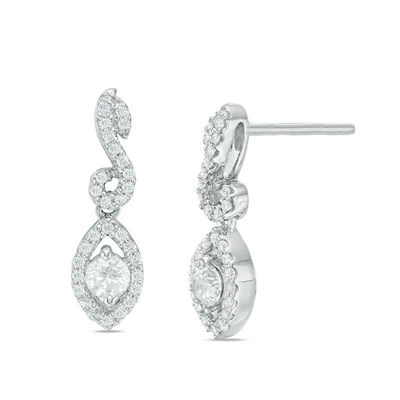 0.50 CT. T.W. Certified Canadian Diamond Marquise Swirl Drop Earrings in 14K White Gold (I/I2)