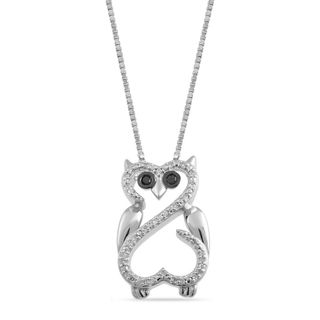 Open Hearts by Jane Seymour™ 0.07 CT. T.W. Enhanced Black and White Diamond Owl Pendant in Sterling Silver