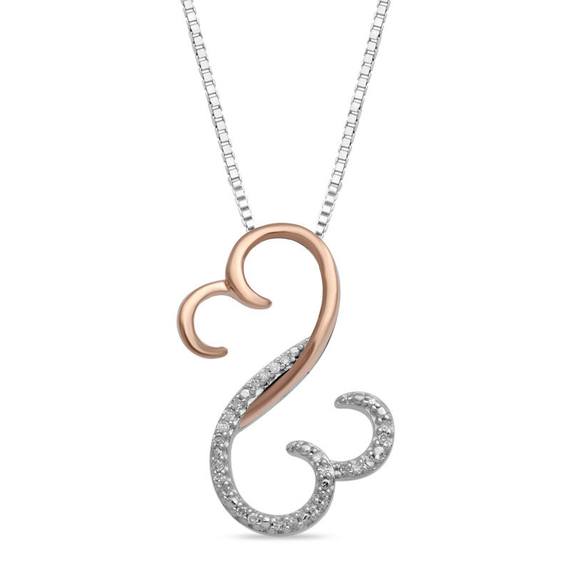Open Hearts by Jane Seymour™ 0.04 CT. T.W. Diamond Half and Half Pendant in Sterling Silver and 10K Rose Gold|Peoples Jewellers