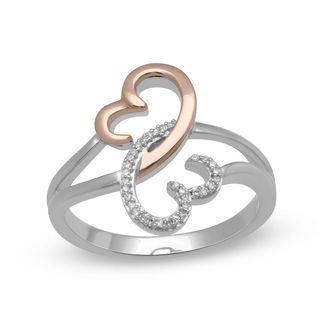 Open Hearts by Jane Seymour™ 0.04 CT. T.W. Diamond Half and Half Ring in Sterling Silver and 10K Rose Gold