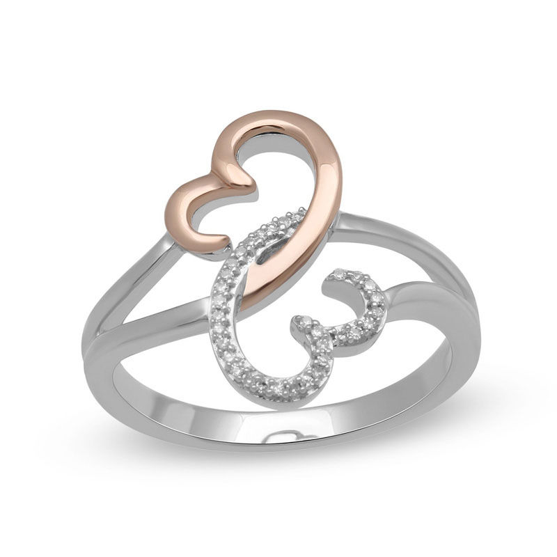 Open Hearts by Jane Seymour™ 0.04 CT. T.W. Diamond Half and Half Ring in Sterling Silver and 10K Rose Gold|Peoples Jewellers