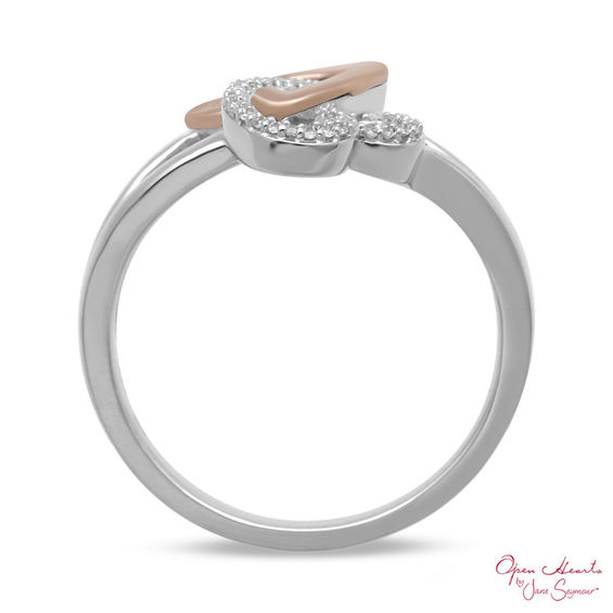 Open Hearts by Jane Seymour™ 0.04 CT. T.W. Diamond Half and Half Ring in Sterling Silver and 10K Rose Gold