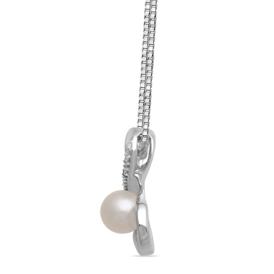 Open Hearts by Jane Seymour™ 5.0mm Freshwater Cultured Pearl and 0.04 CT. T.W. Diamond Pendant in Sterling Silver