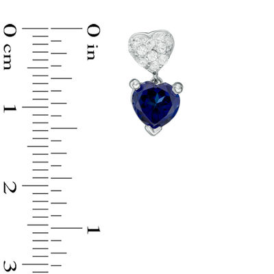 6.0mm Lab-Created Blue and White Sapphire Double Heart Drop Earrings in Sterling Silver