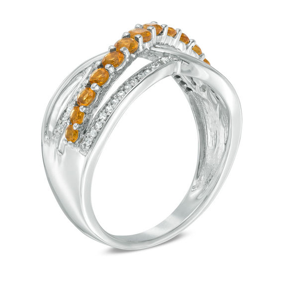 Citrine and 0.11 CT. T.W. Diamond Multi-Row Crossover Ring in Sterling Silver